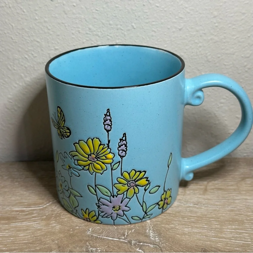 Spectrum Designz Coffee Mug Spring Valley Flowers 21 Oz Turquoise Blue - Picture 2 of 7